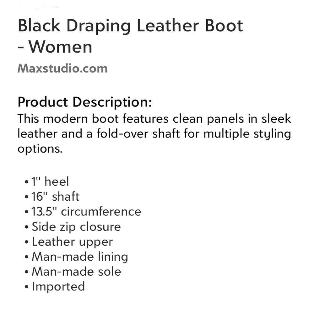 Maxstudio.com Black Draping Leather Boot Women’s Size 6 Fold Over Shaft NEW